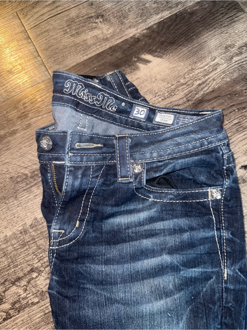 Miss Me Dark Blue Faded Stretch Denim Jeans